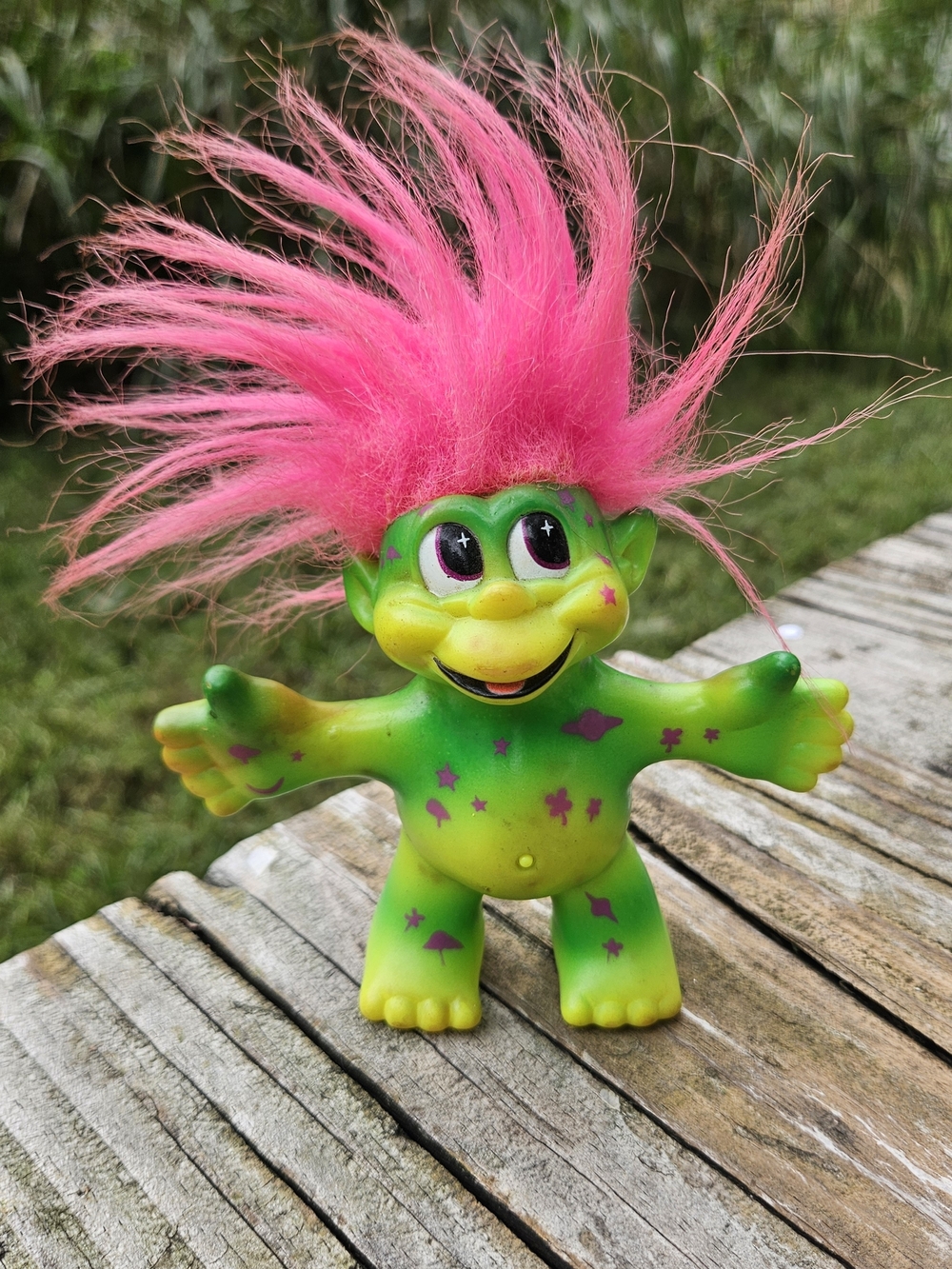 Trolls Bright Green Figure with Hot Pink Hair He Talks!!